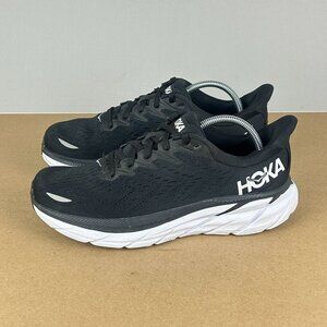 Hoka Clifton 8 Athletic Running Shoes Womens 8 Black White Low Top Lace Up